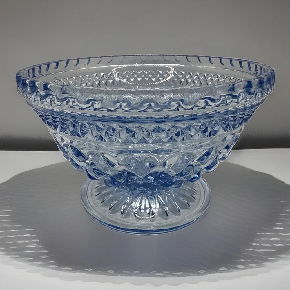 Vintage Sapphire Ice Blue Glass Wexford Pedestal Candy Dish Trinket Dish